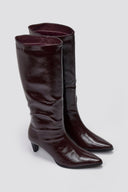 Pointed Crinkled Patent Boots with Kitten Heel - Burgundy Crinkled Patent - thefashionproject.gr - Ideal shoes