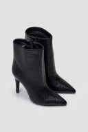 Pointed Croc - Effect Ankle Boots - Black Croc - thefashionproject.gr - Ideal shoes