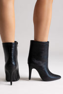 Pointed Croc - Effect Ankle Boots - Black Croc - thefashionproject.gr - Ideal shoes