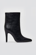 Pointed Croc - Effect Ankle Boots - Black Croc - thefashionproject.gr - Ideal shoes