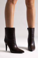 Pointed Croc - Effect Ankle Boots - Brown Croc - thefashionproject.gr - Ideal shoes