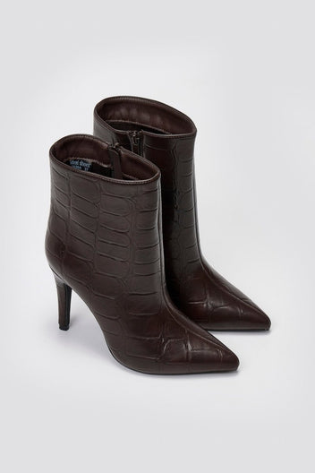 Pointed Croc - Effect Ankle Boots - Brown Croc - thefashionproject.gr - Ideal shoes