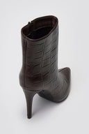 Pointed Croc - Effect Ankle Boots - Brown Croc - thefashionproject.gr - Ideal shoes