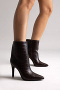 Pointed Croc - Effect Ankle Boots - Brown Croc - thefashionproject.gr - Ideal shoes