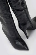 Pointed Croc - Effect Boots with Stiletto Heel - Black Croc - thefashionproject.gr - Ideal shoes