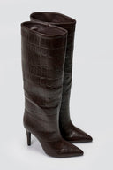 Pointed Croc - Effect Boots with Stiletto Heel - Brown Croc - thefashionproject.gr - Ideal shoes
