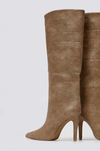 Pointed Croc - Effect Boots with Stiletto Heel - Taupe Croc - thefashionproject.gr - Ideal shoes