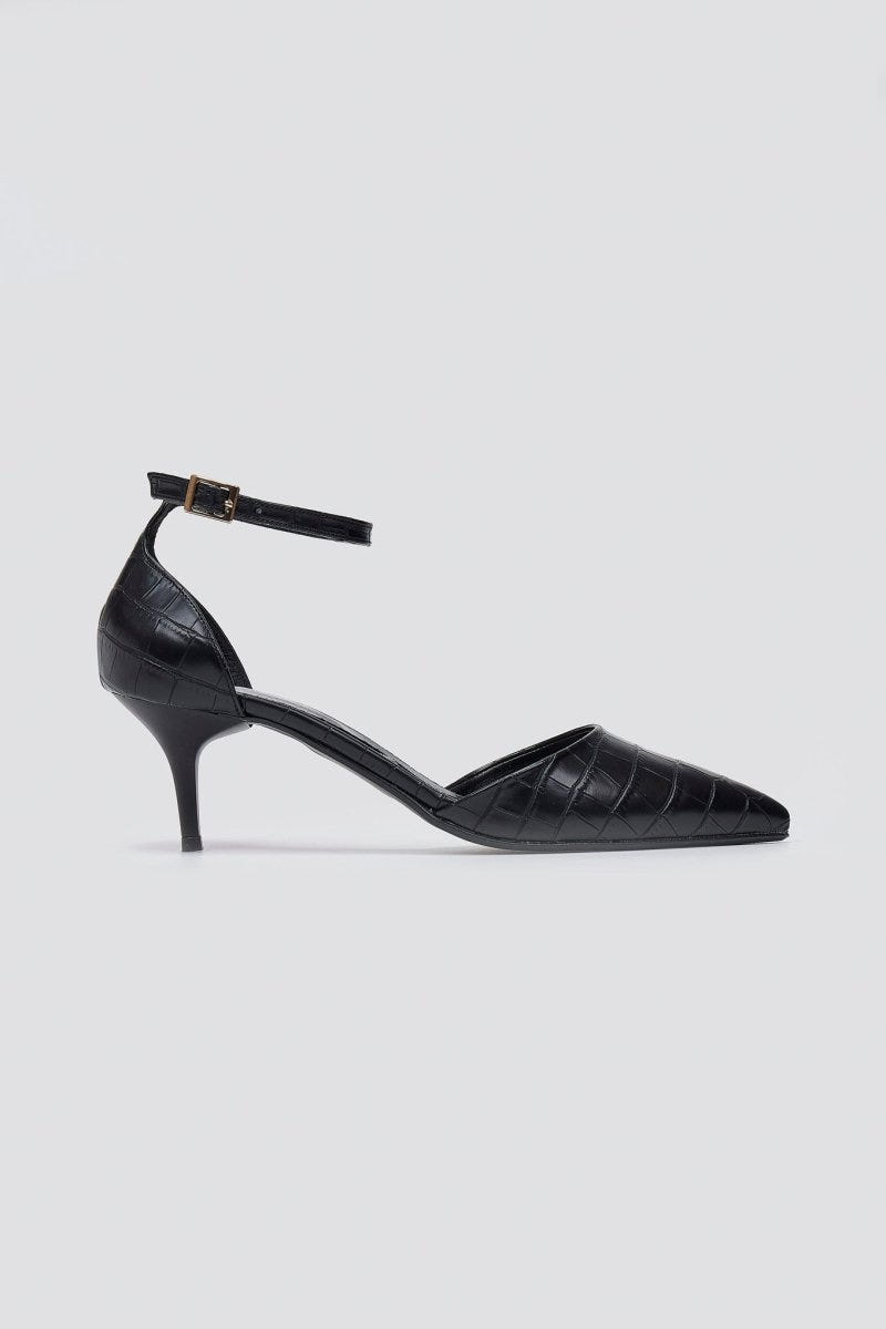 Pointed Cutout Pumps TFP - Black Croc - thefashionproject.gr - TFP
