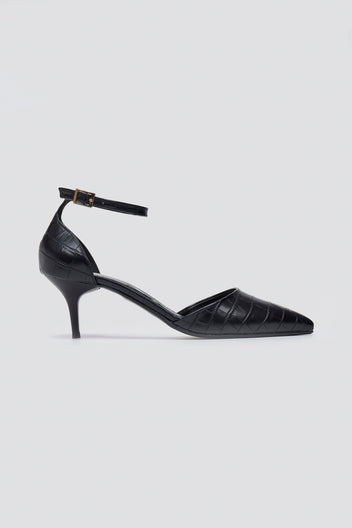 Pointed Cutout Pumps TFP - Black Croc - thefashionproject.gr - TFP