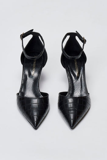 Pointed Cutout Pumps TFP - Black Croc - thefashionproject.gr - TFP