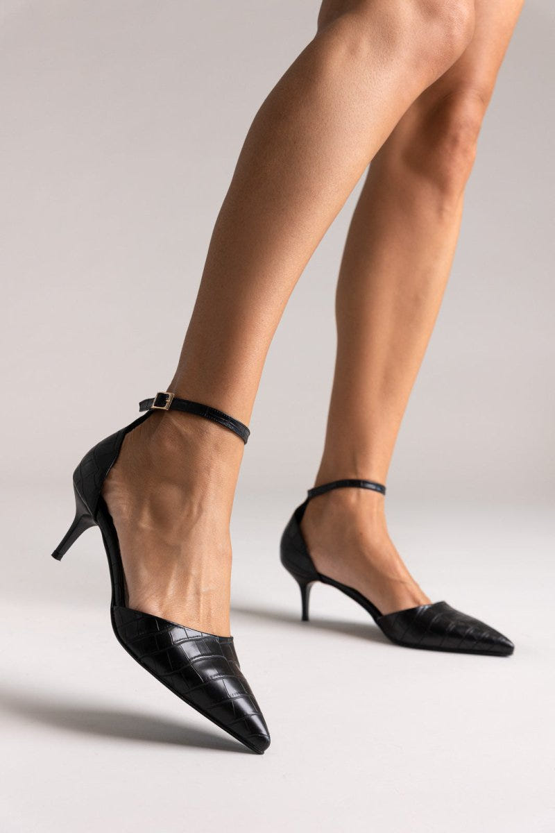 Pointed Cutout Pumps TFP - Black Croc - thefashionproject.gr - TFP