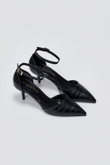 Pointed Cutout Pumps TFP - Black Croc - thefashionproject.gr - TFP