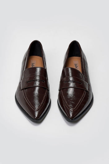 Pointed Flat Loafers Crinkled Patent - Brown Crinkled Patent - thefashionproject.gr - VeraBloom
