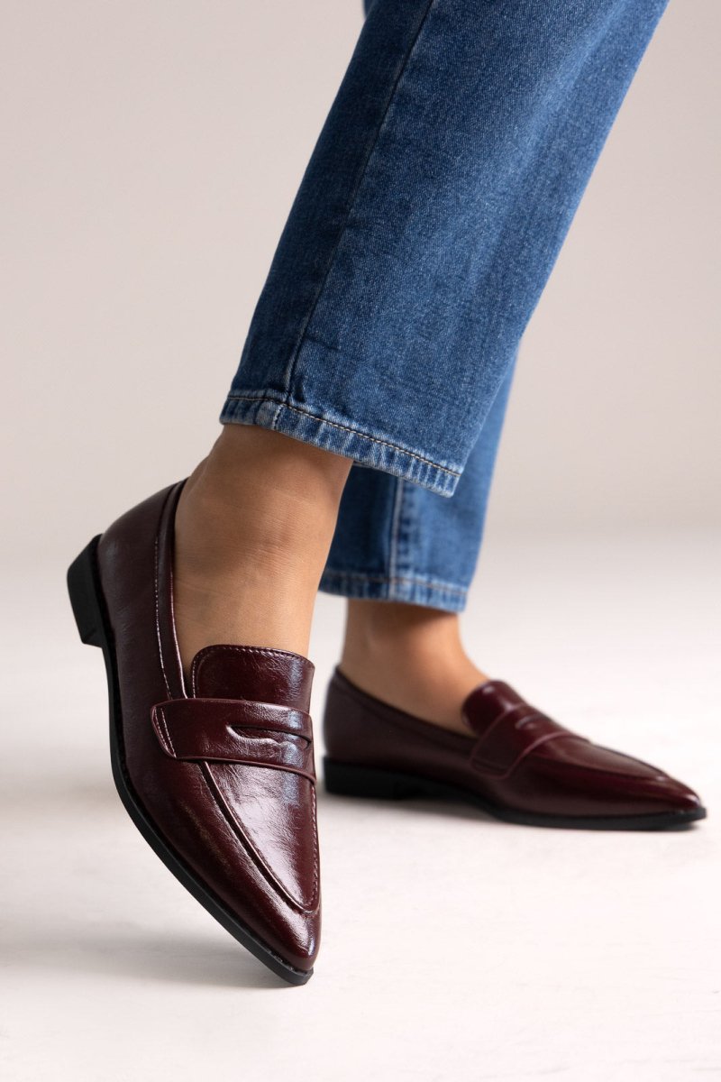 Μυτερά Flat Loafers Σπαστό Λουστρίνι - Βουργουνδί