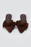 Stephan - Pointed Flat Mules Bow Detail - Brown Suede