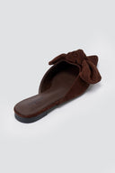 Stephan - Pointed Flat Mules Bow Detail - Brown Suede