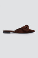 Stephan - Pointed Flat Mules Bow Detail - Brown Suede