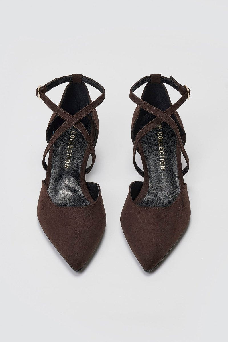 Pointed Kitten Heel Pumps - Brown Suede - thefashionproject.gr - TFP