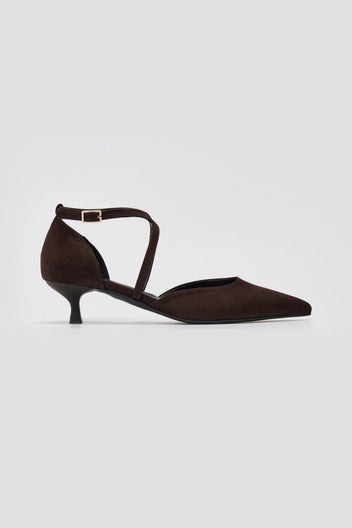 Pointed Kitten Heel Pumps - Brown Suede - thefashionproject.gr - TFP