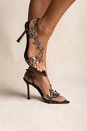 IRIS - Pointed Leaf Strap Sandals Slim Heel - Black Patent