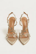 IRIS - Pointed Leaf Strap Sandals Slim Heel - Gold Strass