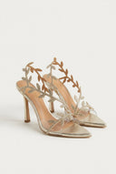IRIS - Pointed Leaf Strap Sandals Slim Heel - Gold Strass