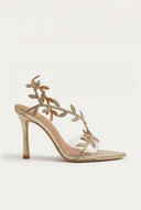 IRIS - Pointed Leaf Strap Sandals Slim Heel - Gold Strass