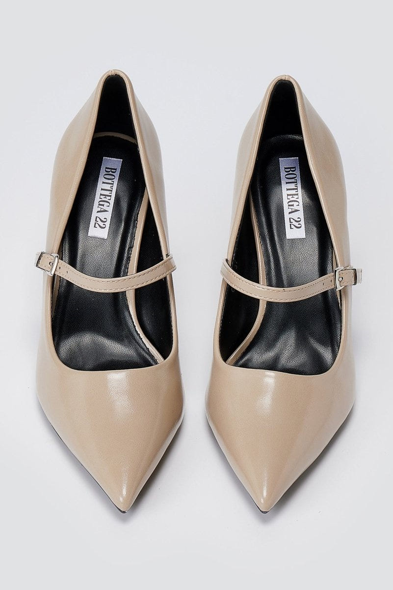 BOTEGGA 22 - Pointed Mary Jane Pumps Slim Heel - Beige Matte
