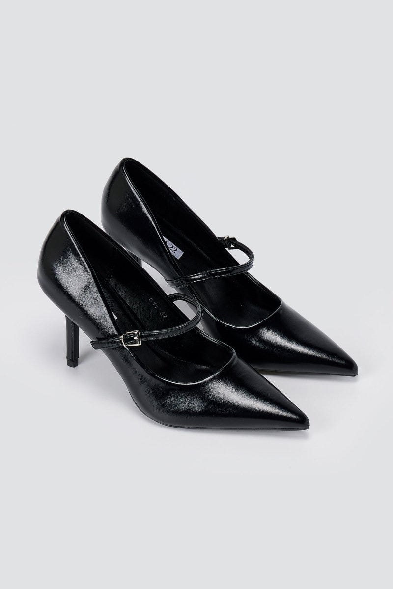 BOTEGGA 22 - Pointed Mary Jane Pumps Slim Heel - Black Matte