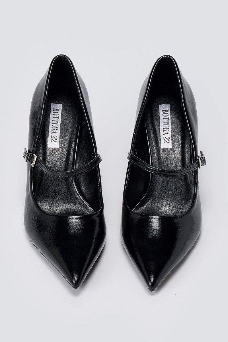 BOTEGGA 22 - Pointed Mary Jane Pumps Slim Heel - Black Matte