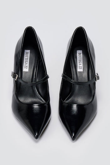 BOTEGGA 22 - Pointed Mary Jane Pumps Slim Heel - Black Matte