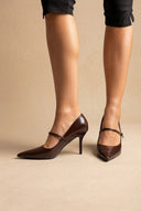 BOTEGGA 22 - Pointed Mary Jane Pumps Slim Heel - Dark Brown Matte