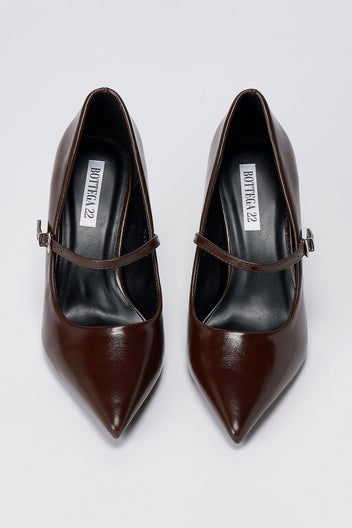 BOTEGGA 22 - Pointed Mary Jane Pumps Slim Heel - Dark Brown Matte