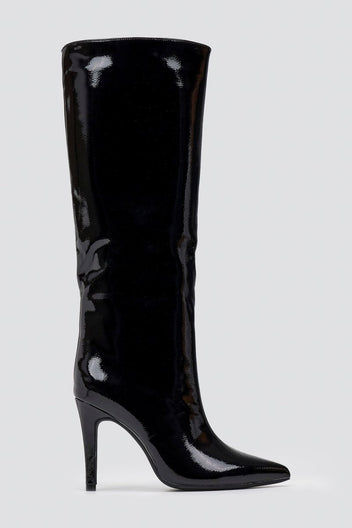 Pointed Patent Boots with Stiletto Heel - Black Patent - thefashionproject.gr - Ideal shoes