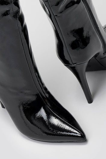 Pointed Patent Boots with Stiletto Heel - Black Patent - thefashionproject.gr - Ideal shoes