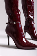 Pointed Patent Boots with Stiletto Heel - Burgundy Patent - thefashionproject.gr - Ideal shoes