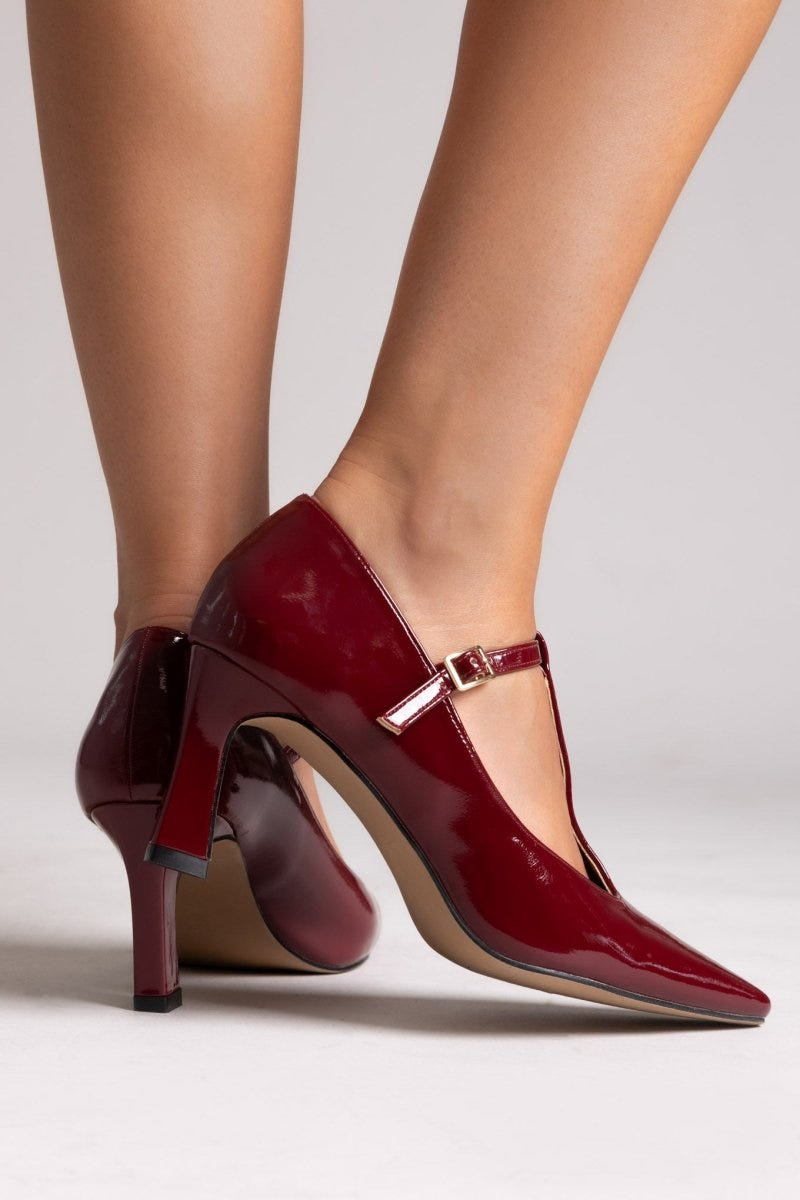 Pointed Patent Mary Janes with Strap - Burgundy Patent - thefashionproject.gr - Martin Pescatore