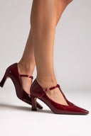 Pointed Patent Mary Janes with Strap - Burgundy Patent - thefashionproject.gr - Martin Pescatore