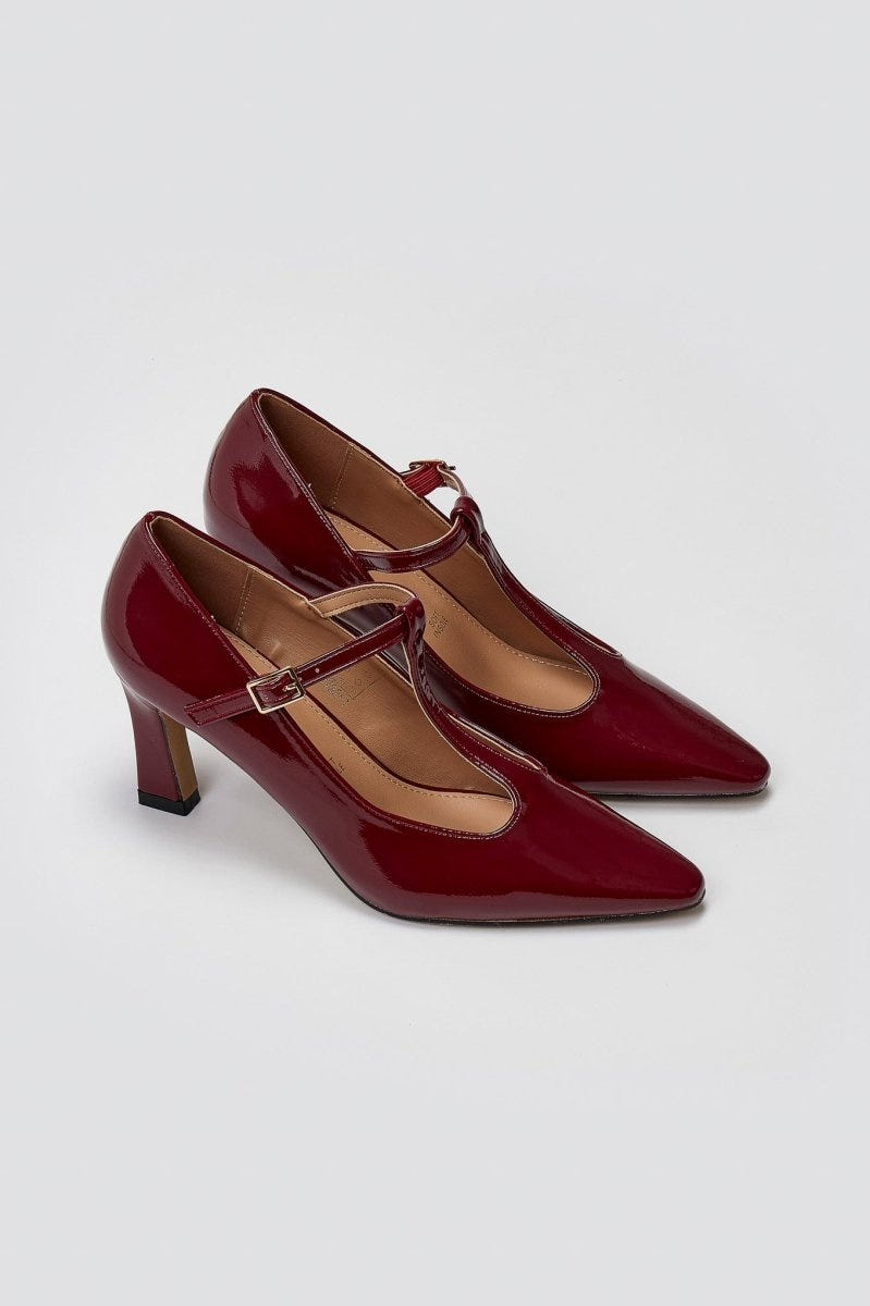 Pointed Patent Mary Janes with Strap - Burgundy Patent - thefashionproject.gr - Martin Pescatore