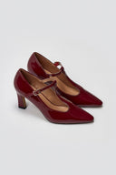 Pointed Patent Mary Janes with Strap - Burgundy Patent - thefashionproject.gr - Martin Pescatore