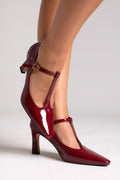 Pointed Patent Mary Janes with Strap - Burgundy Patent - thefashionproject.gr - Martin Pescatore