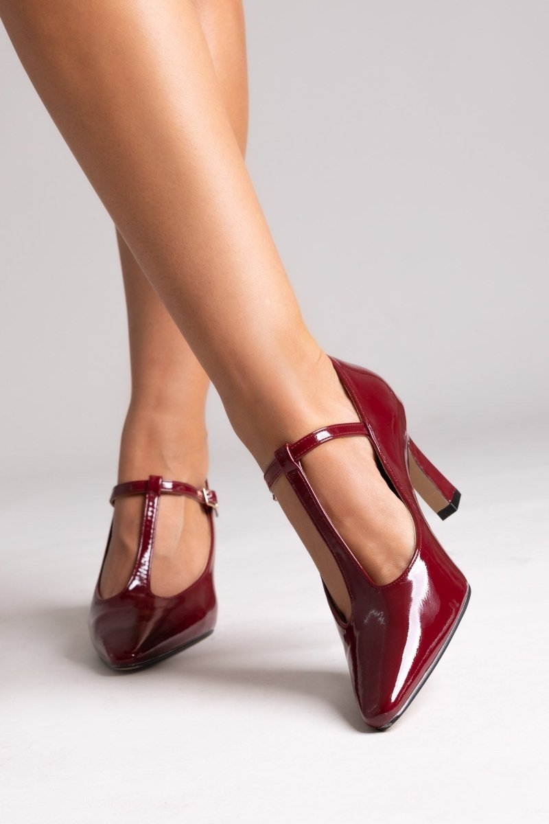 Pointed Patent Mary Janes with Strap - Burgundy Patent - thefashionproject.gr - Martin Pescatore