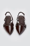 Stephan - Pointed Slingback Ballet Flats Strap - Dark Brown Matte