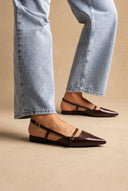 Stephan - Pointed Slingback Ballet Flats Strap - Dark Brown Matte