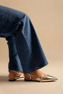 Stephan - Pointed Slingback Ballet Flats Strap - Gold Metallic