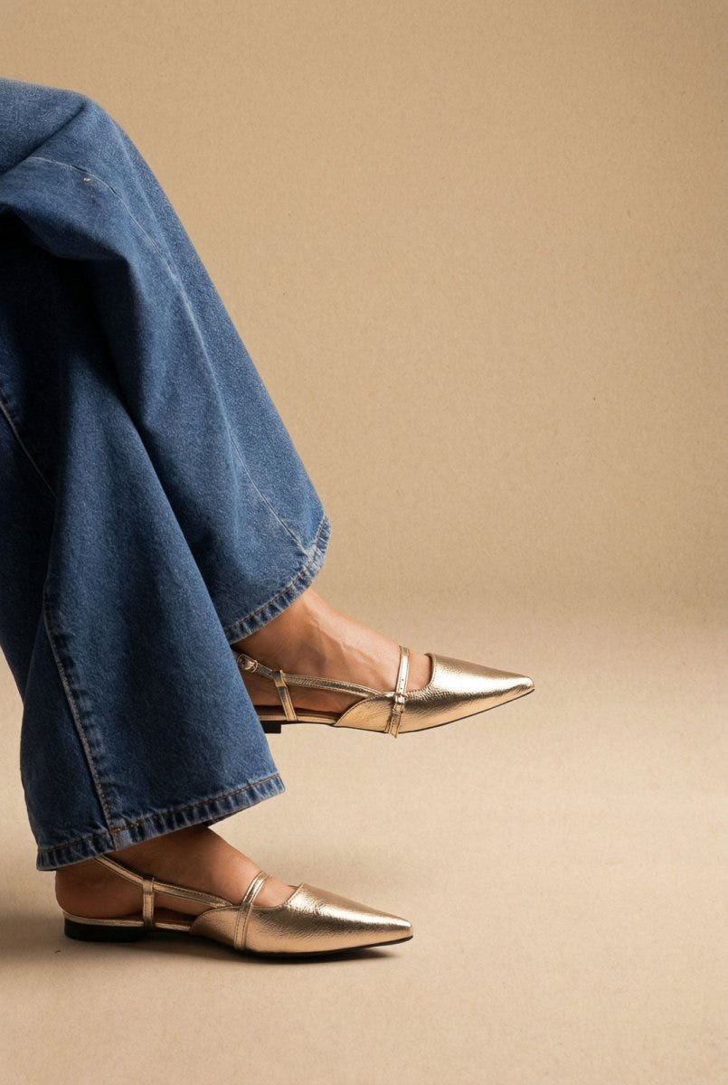 Stephan - Pointed Slingback Ballet Flats Strap - Gold Metallic