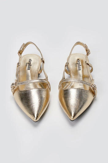 Stephan - Pointed Slingback Ballet Flats Strap - Gold Metallic