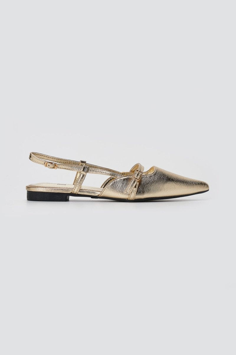 Stephan - Pointed Slingback Ballet Flats Strap - Gold Metallic