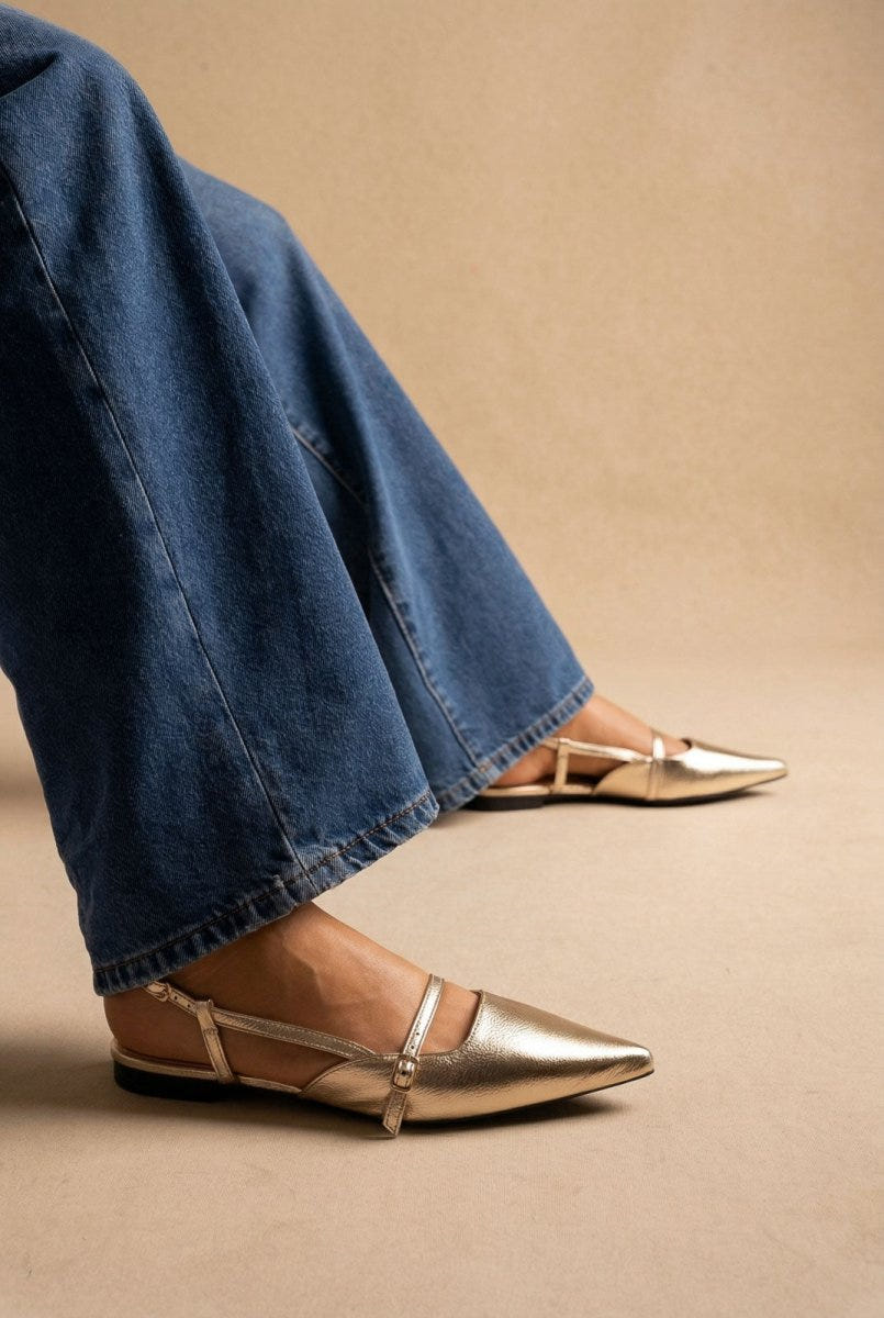 Stephan - Pointed Slingback Ballet Flats Strap - Gold Metallic