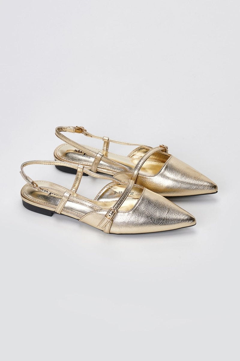 Stephan - Pointed Slingback Ballet Flats Strap - Gold Metallic